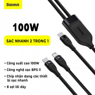 Baseus Flash Series 2in1 Fast Charging Cable USB-C To Lightning + USB-C 100w - Green