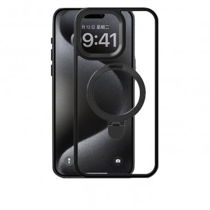 Case Mipow Magsafe Stand 2 In 1 Transparent For iPhone 15 Pro Max 6.7 Inch - Black