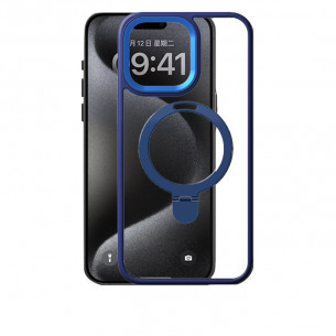 Case Mipow Magsafe Stand 2 In 1 Transparent For iPhone 15 Pro Max 6.7 Inch - Blue