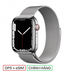 Apple Watch Series 7 GPS+Cellular 45MM Silver Stainless Steel Case with Silver Milanese Loop
