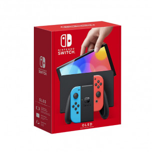 Nintendo Switch OLED model with Neon Red Blue Joy‑Con