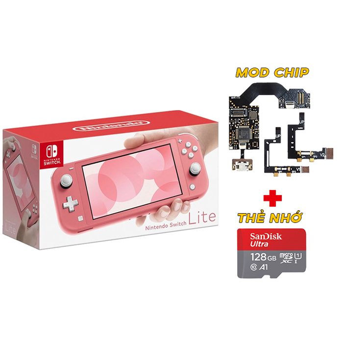 Nintendo Switch Lite Coral Mod Chip + MicroSD 128GB Cũ