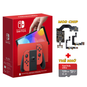 Nintendo Switch OLED model - Mario Red Edition Mod Chip + MicroSD 128GB - Secondhand