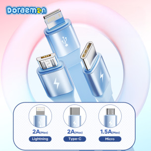 Rock - Doraemon A To L+M+C 3.5A Retractable Data Cable 1.1M